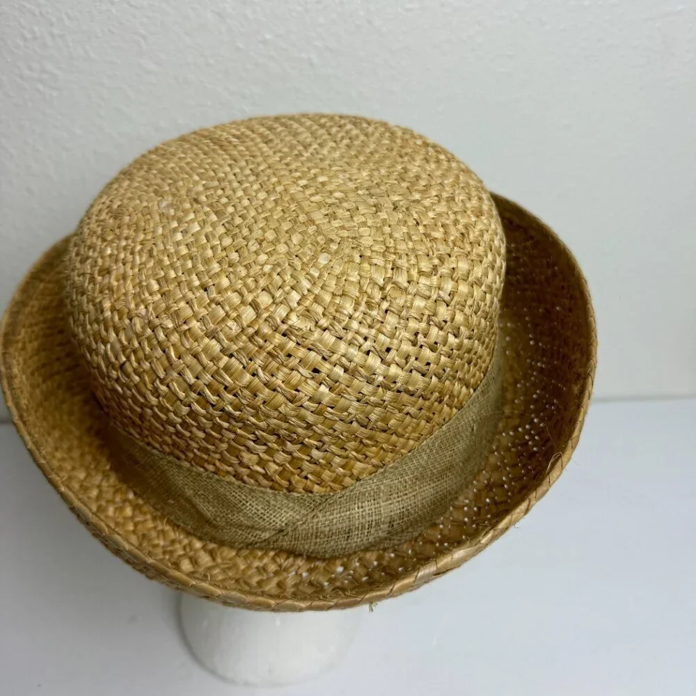 Vintage Liz Claiborne Summer 100% Straw Ladies Sun Hat Natural Rolled